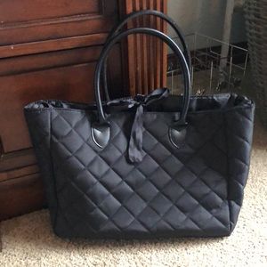 "5 for $25" Black Nylon Quilted Tote with Bow Tie